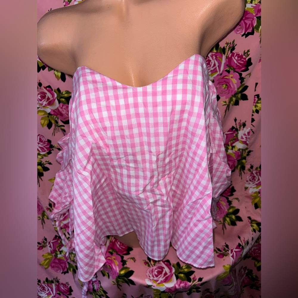 Barbie Pink gingham plaid peasant top Margot  cowgirl blouse milkmaid y2k vtg X1